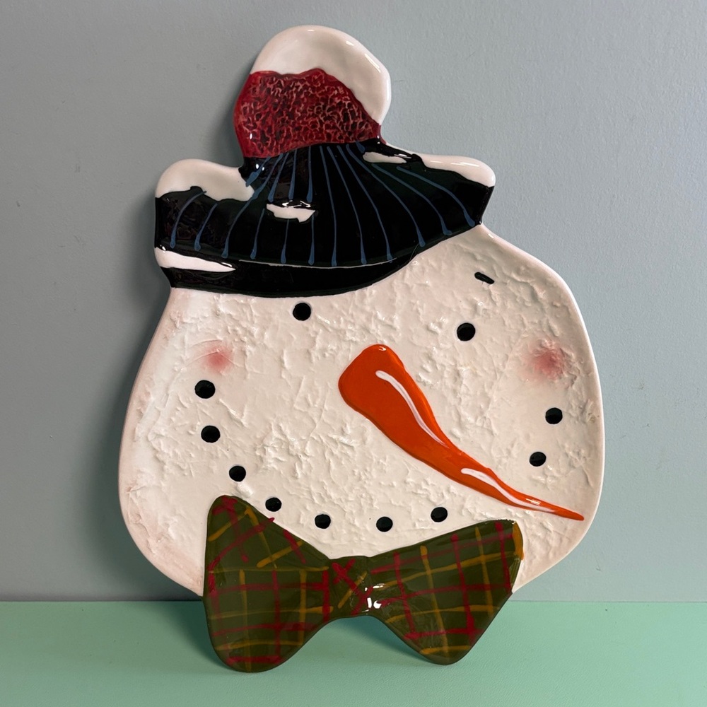 Winter Buddies Snowman Plate, Winter Theme Dish, Ceramic Plate, Microwave Safe